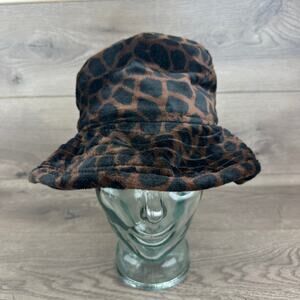 Dark Leopard Sun Hat Women's Black Brown Soft Faux Fur Bucket Hat Cozy